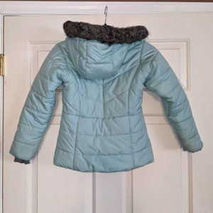 Girls small Columbia coat in light teal/baby blue
